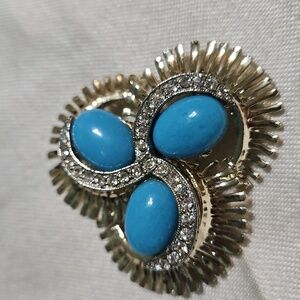 Vintage HAR Oval Turquoise Rhinestone Swirled Brooch